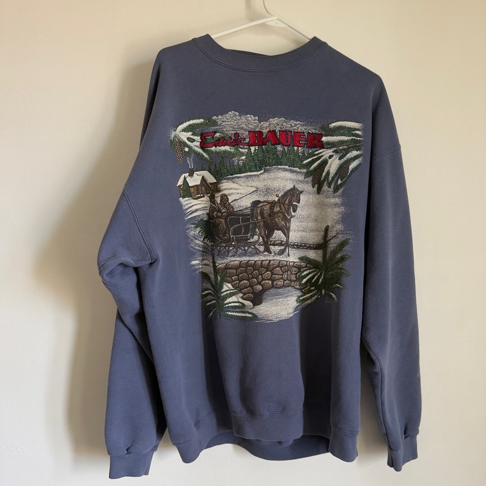 Vintage Eddie Bauer Blue Graphic Men's Sweater-Size XL